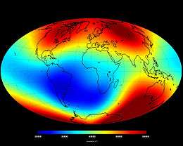 Champ magnétique terrestre mesuré en juin 2014 par la sonde Swarm (ESA/DTU Space).