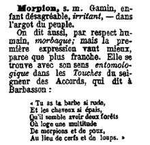 Définition du terme morpion dans le Dictionnaire de la langue verte d'Alfred Delvau