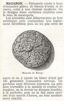 Macaron : Dictionnaire encyclopédique de l'épicerie et des industries annexes par Albert Seigneurie, édité par L'Épicier en 1904.