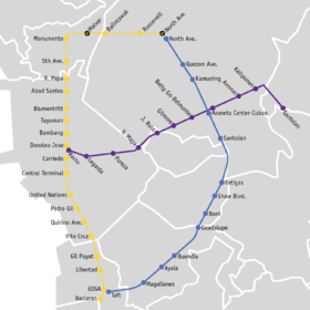 Plan du réseau ferré de Manille.