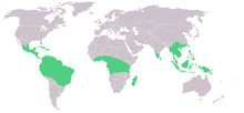 Distribution actuelle de la vanille comme plante cultivée.