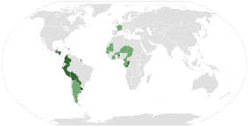 Carte montrant les pays dans le monde qui ont des départements comme des subdivisions administratives.     Premier niveau administratif     Deuxième niveau administratif