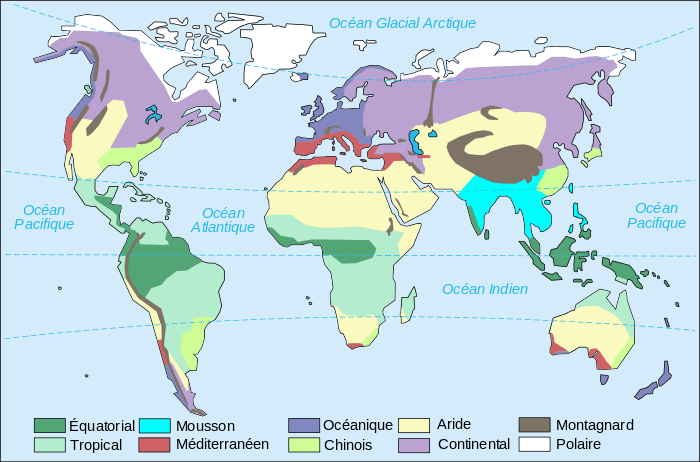 Les zones climatiques mondiales.
