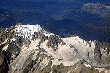 Vue aérienne du sommet du mont Blanc depuis le sud.