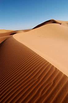 Crête dunaire, dissymétrie des flancs et rides : Erg Chebbi, Maroc