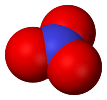 Vue en 3D de la structure de l'ion nitrate.