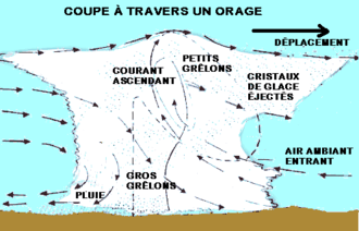 Mouvement de l'air et des grêlons dans l'orage