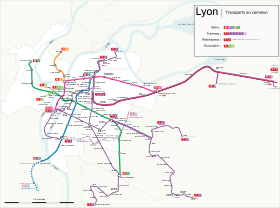 Plan des transports urbains de Lyon.