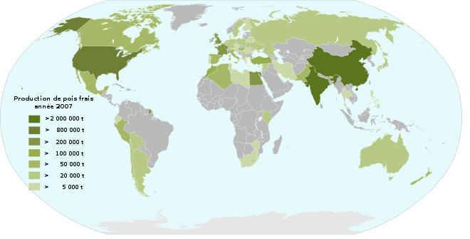 Répartition de la production de pois frais en 2007