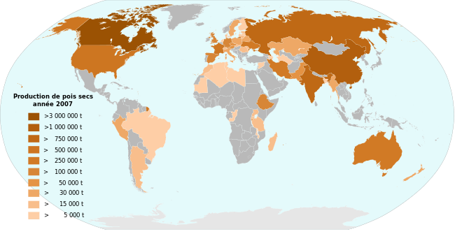 Répartition de la production de pois secs en 2007