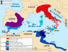 Variations du domaine carthaginois, de 265 à 149 av. J.-C., et localisation des principaux faits d’armes de la période