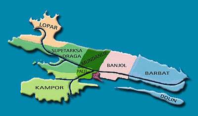 Les deux communes de l'île de Rab et les sept arrondissements de la ville de Rab.