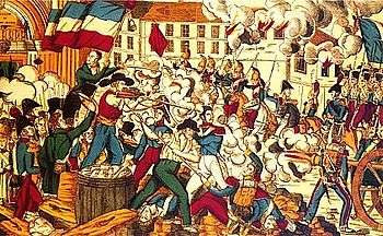 Bataille dans les rues de Lyon devant l'église de Saint-Nizier - Révolte des Canuts octobre 1831.