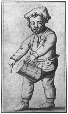 Illustration représentant Richard Tarlton, clown élisabéthain (1580)