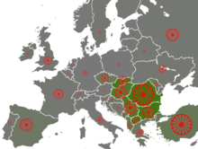 Répartition géographique des Roms en Europe.