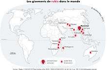 Carte des principaux pays producteurs de rubis dans le monde