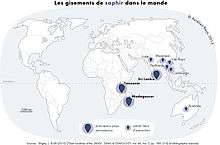 Carte des principaux pays producteurs de saphirs dans le monde