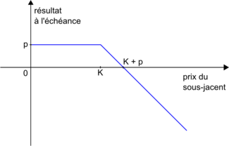 Profil de résultat d'un vendeur d'un call de prime p et de prix d'exercice K
