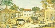 Esclaves travaillant dans un atelier de production de tabac. 1670, Virginie.