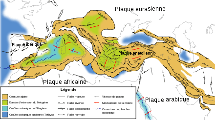 Carte tectonique de la Méditerranée