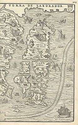 Carte établie par Jean Cabot lors de l'exploration des côtes canadiennes.