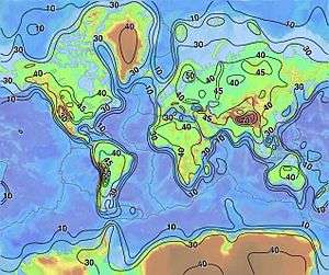 Épaisseur de la croûte en km