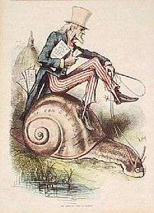 Caricature de 1860 où l'escargot symbolise la lenteur en politique.