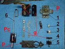 1=targette, 2=loqueteau magnétique, 3=loqueteau à boule, 4=loqueteau à ressort, 5=loqueteau ancien, 6=verrou à picolet, P=pêne, G=gâche, Pc=picolet