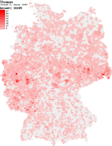 Répartition du nom de famille Thomas en Allemagne (2005)