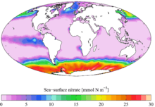 Niveaux de nitrates à la surface des océans[1]