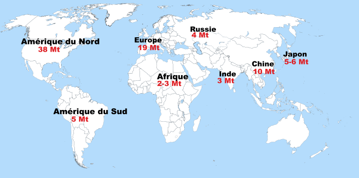 Consommation de bitume dans le monde en 2006[13].