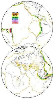 Carte de la sismicité mondiale depuis 1973[6]