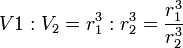 V1:V_2=r_1^3:r_2^3=\frac{r_1^3}{r_2^3}