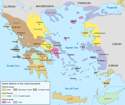 希腊语方言在古典时期的分布.