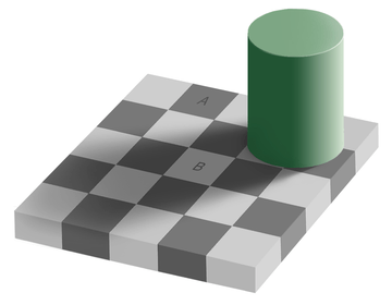 正方形 A 和 B 的颜色是一样的.