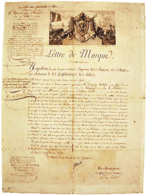 一张法国颁发的私掠许可证