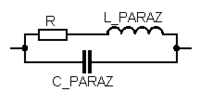 实际的电阻器，除电阻外还有串联杂散电感L_PARAZ及并联杂散电容C_PARAZ