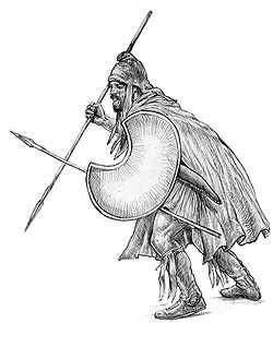Drawing of a Thracian peltast of 400 BC